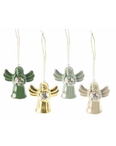 Set of 12 Ceramic Christmas Angels with Glitter Star to hang -  - 