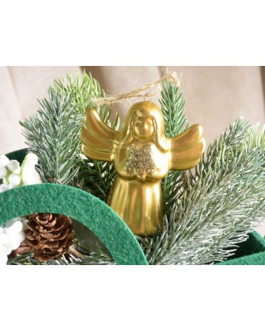 12er Set Weihnachtsengel aus Keramik mit Glitzerstern zum Aufhängen - 
