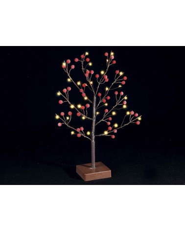 Batteriebetriebener Weihnachtsbaum mit warmweißen LED-Lichtern und gefrosteten roten Beeren - 