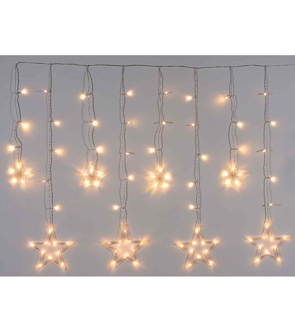 Lumières de pluie de Noël avec étoiles suspendues et lumières LED blanc chaud - 