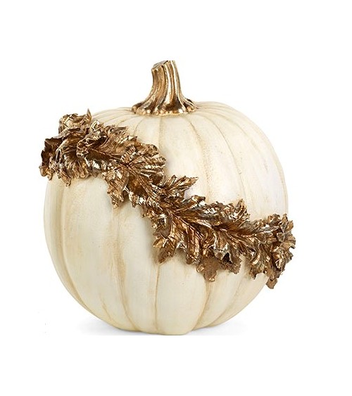 Pumpkin in White Resin and Gold Details - 