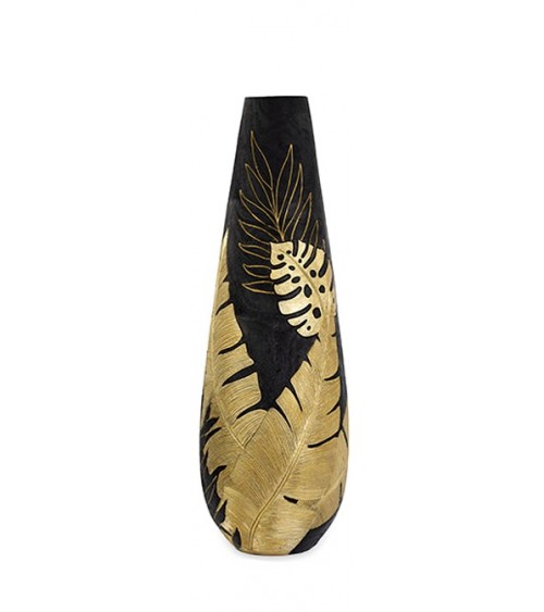 Vase aus schwarzem Polyresin mit Blattgold - 