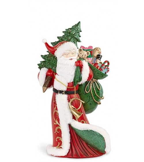 Babbo Natale in Resina con Sacco Regalo e Pino - 