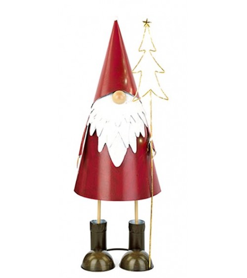 Red Tin Gnome with Tree and Led Lights
