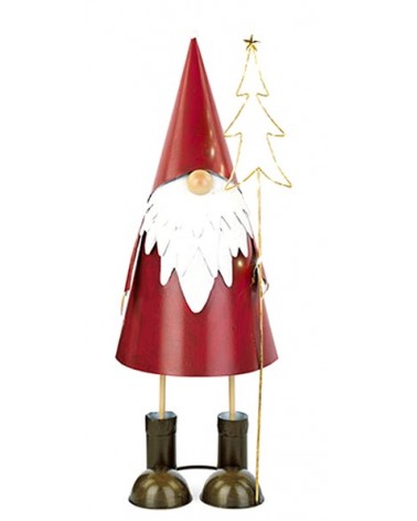 Red Tin Gnome with Tree and Led Lights -  - 