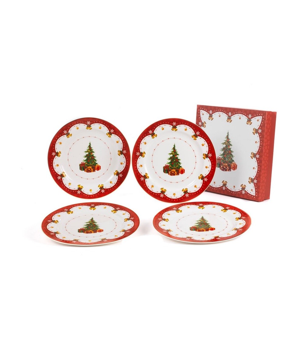 Achetez Lot de 4 assiettes plates en porcelaine Noël avec coffret  cadeau➤Modalyssa