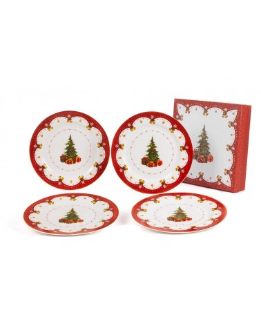 Set of 4 "Christmas" Porcelain Dinner Plates with Gift Box -  - 