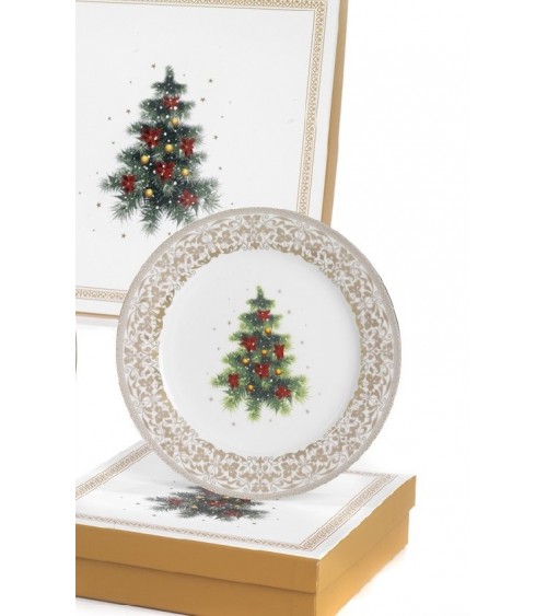 Set of 4 Christmas saucers in porcelain "Christmas tree" with matching case