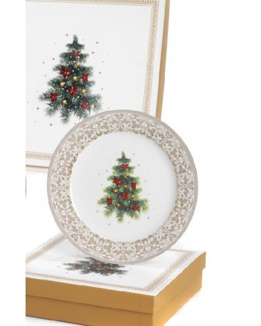 Set de 4 soucoupes de Noël en porcelaine "Sapin de Noël" avec étui assorti - 