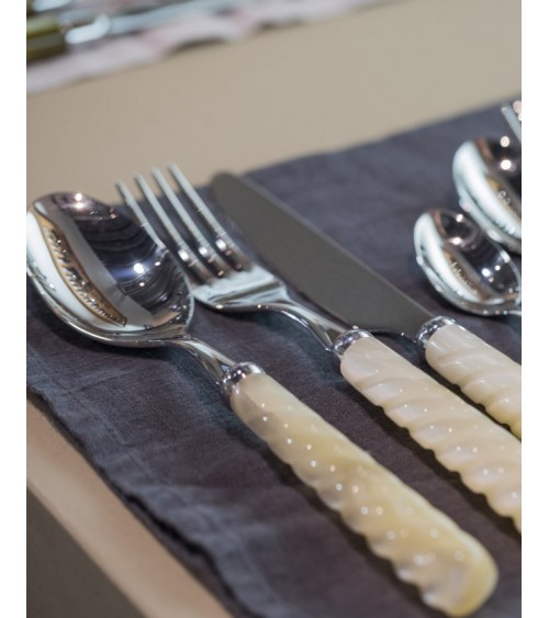 24 件套 - Vito 18/10 不锈钢餐具 - 珍珠母手柄 - 象牙色 -