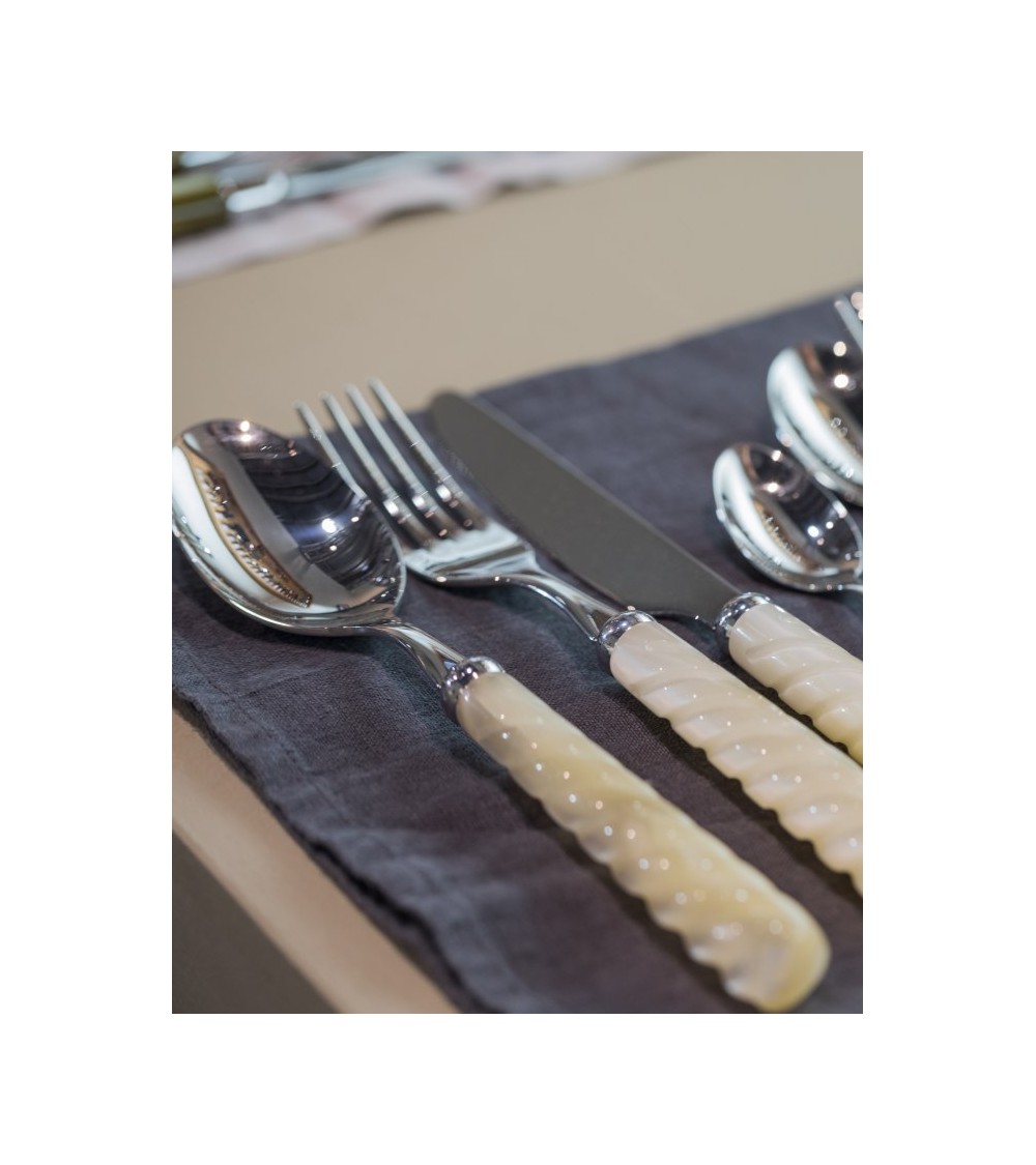 24 件套 - Vito 18/10 不锈钢餐具 - 珍珠母手柄 - 象牙色 -