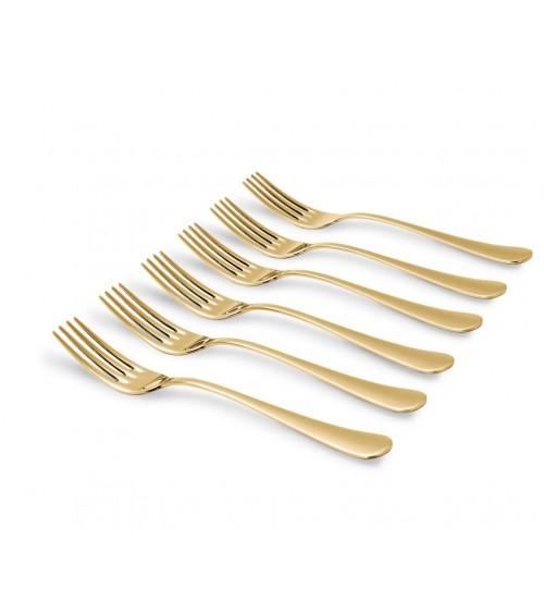 Serena Set 6 Pcs Table Forks - Polished Gold Cutlery -  - 