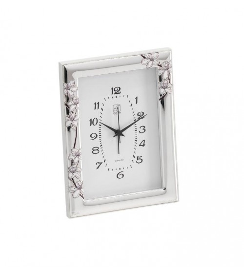 Silver Alarm Clock with Peach Flowers and Cream Back - Fantin Argenti