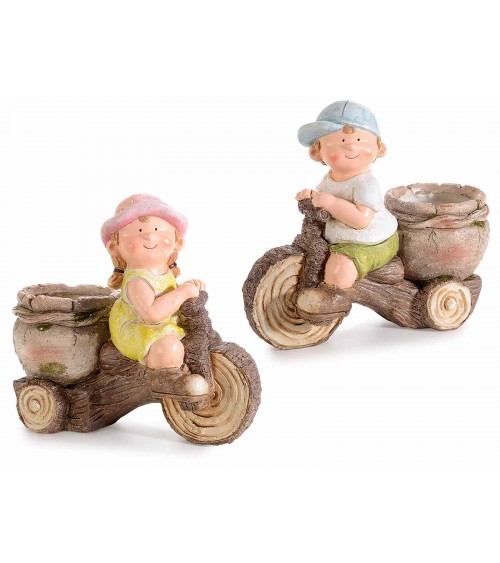 Set 2 Children on Bicycle with Flower Vase -  - 