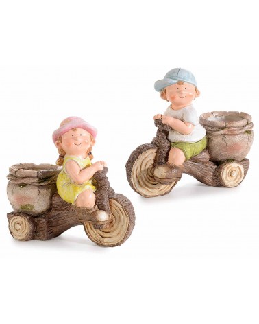 Set 2 Children on Bicycle with Flower Vase -  - 