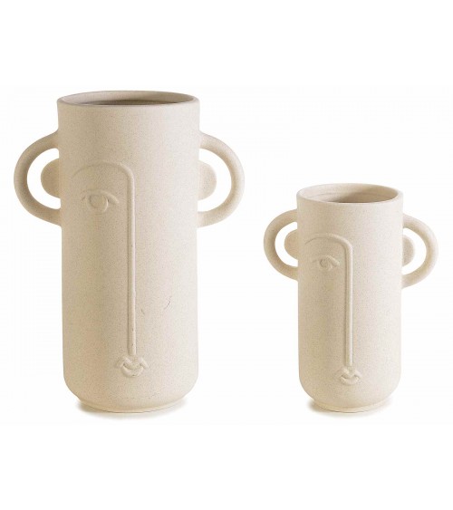 Ensemble de 2 vases en porcelaine à décor de visage et anses - 