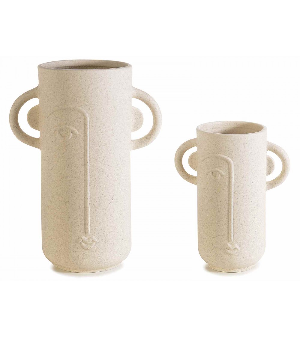 Set of 2 Porcelain Vases with Face Decoration and Handles -  - 