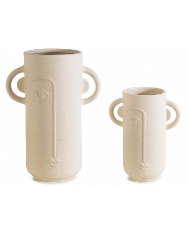 Ensemble de 2 vases en porcelaine à décor de visage et anses - 
