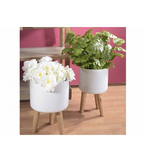Set of 2 Metal Vases with Wooden Tripod -  - 