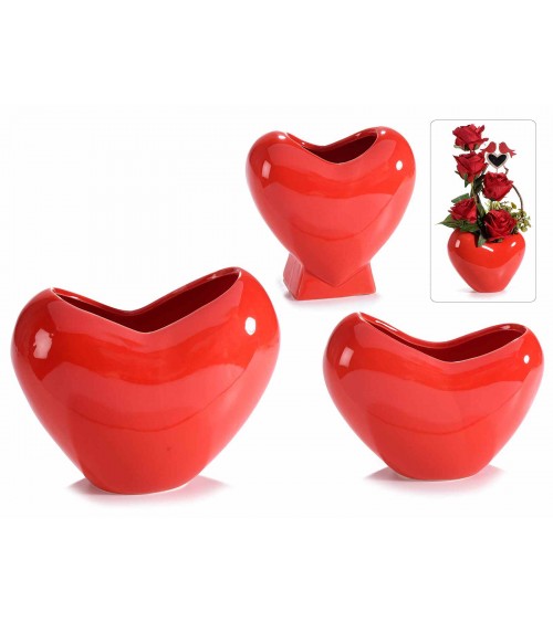 Set of 3 Heart-shaped Glossy Ceramic Vases -  - 