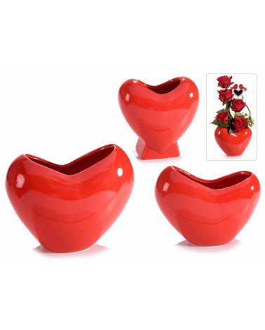 Ensemble de 3 vases en céramique brillante en forme de cœur - 