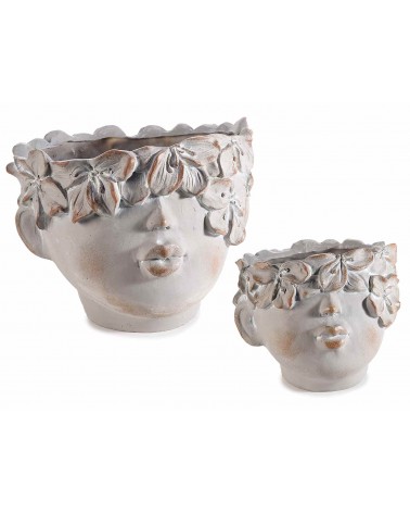 Set of 2 Resin Vases with Face and Crown of Flowers -  - 