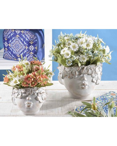 Ensemble de 2 vases en résine avec visage et couronne de fleurs - 
