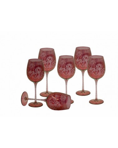 Royal Family - Set of 6 Red Tasting Glasses with Engraving -  - 