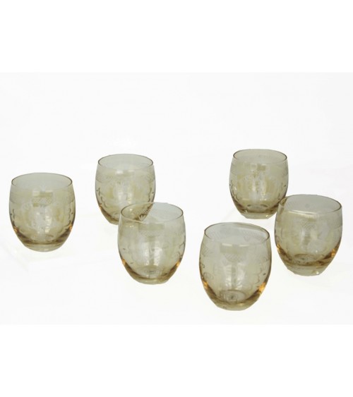 Royal Family - Set of 6 Low Amber Wine Glasses with Engraving -  - 