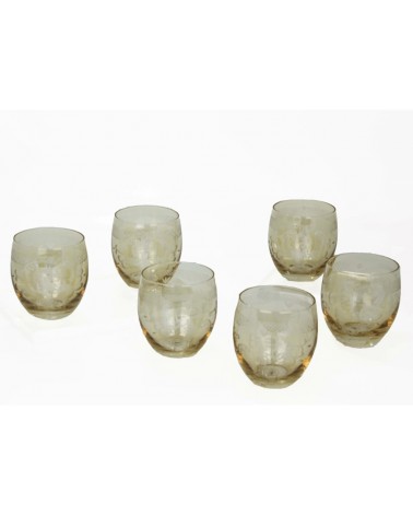 Royal Family - Set of 6 Low Amber Wine Glasses with Engraving -  - 
