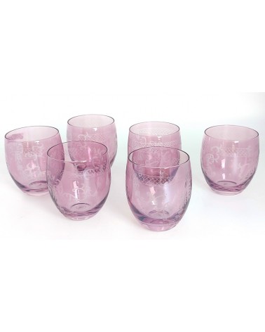 Royal Family - Set of 6 Low Burgundy Wine Glasses with Engraving -  - 