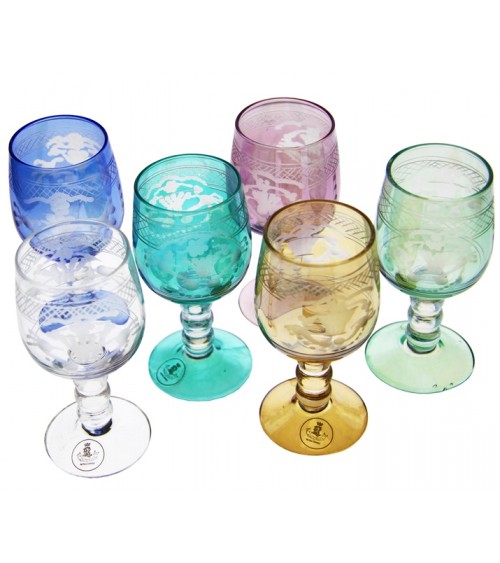 Royal Family - Set of 6 ground liqueur glasses with engraving -