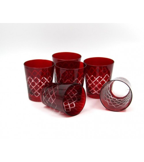 Royal Family - Set of 6 Red Glasses with Striped Decoration -  - 