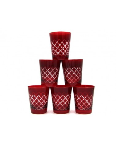 Royal Family - Set of 6 Red Glasses with Striped Decoration -  - 