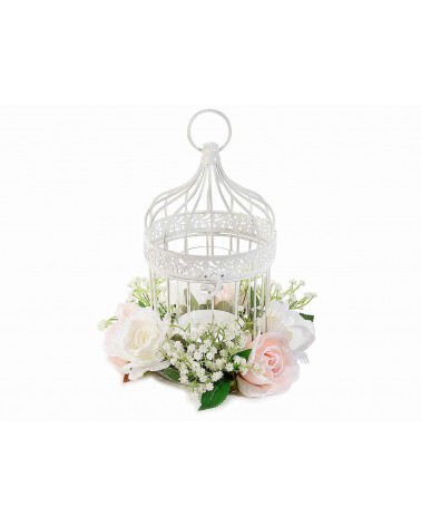 White Metal Cage with Shabby Chic Candle Holder -  - 