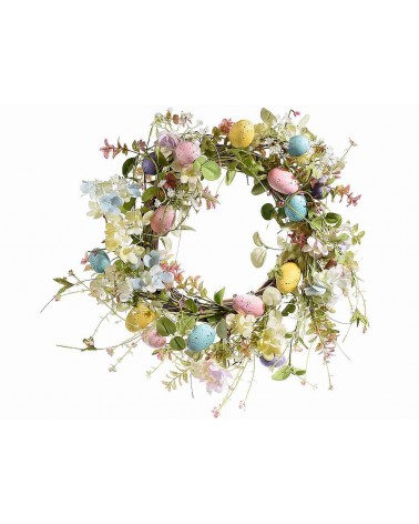 Ghirlanda di uova colorate e fiori artificiali - Decorazione Pasquale - 