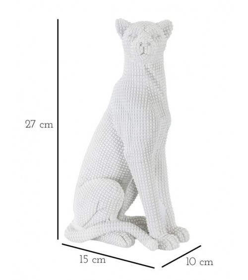 Leopardenskulptur sitzt weiß H 27 cm - 