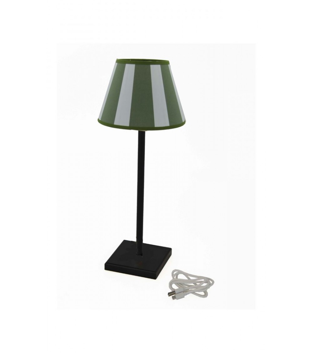 Royal Family - Black Rechargeable Lamp with Green Striped Lampshade -  - 