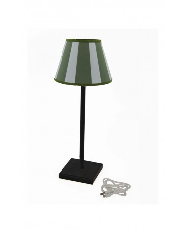 Royal Family - Black Rechargeable Lamp with Green Striped Lampshade -  - 