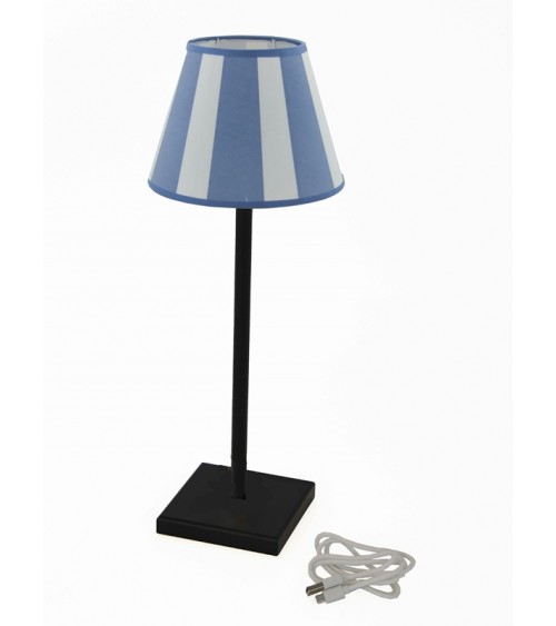Royal Family - Black Rechargeable Lamp with Blue Striped Lampshade -  - 