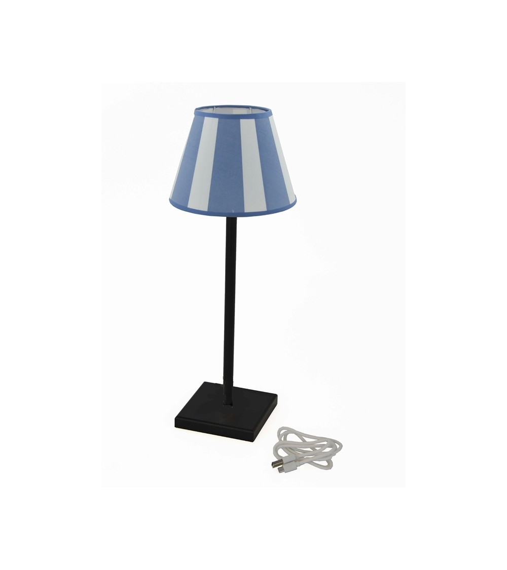 Royal Family – Schwarze wiederaufladbare Lampe mit blau gestreiftem Lampenschirm - 