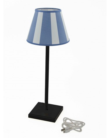 Royal Family - Black Rechargeable Lamp with Blue Striped Lampshade -  - 