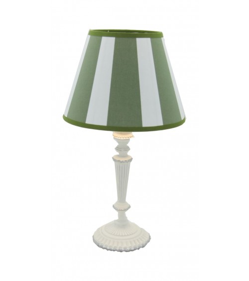 Famille Royale - Lampe rechargeable blanche avec abat-jour rayé vert - 