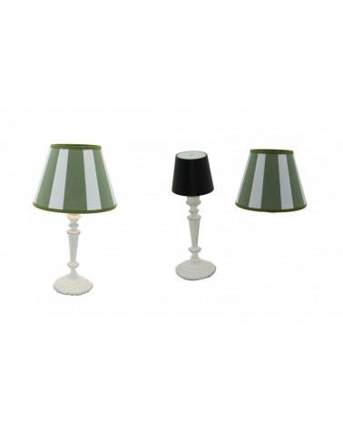 Royal Family - White Rechargeable Lamp with Green Striped Lampshade -  - 