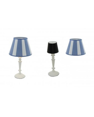 Famille Royale - Lampe rechargeable blanche avec abat-jour rayé bleu - 