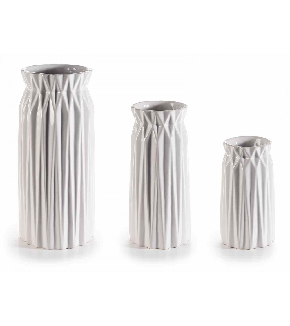 Set of 3 Vases in Textured White Porcelain -  - 