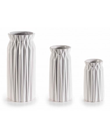 Set of 3 Vases in Textured White Porcelain -  - 
