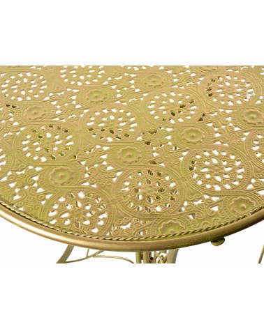 Gartentisch und 2 Stühle aus grünem und goldenem Metall - 