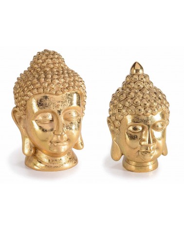 Lot de 2 têtes de bouddha décoratives en résine dorée - 