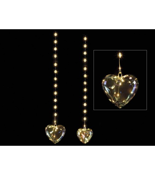 Set of 2 Hanging Glass Hearts with LED Lights
